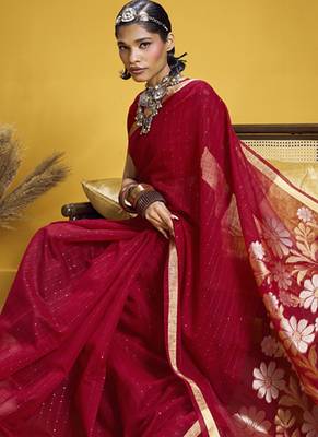 red pure munga silk blend handloom weaving saree 2
