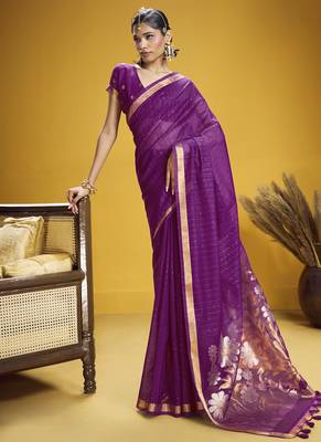 purple pure munga silk blend handloom weaving saree 1