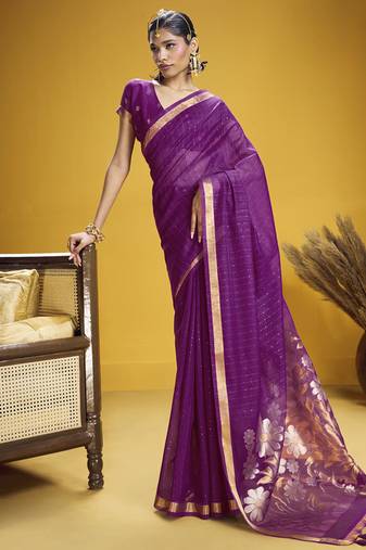 purple pure munga silk blend handloom weaving saree