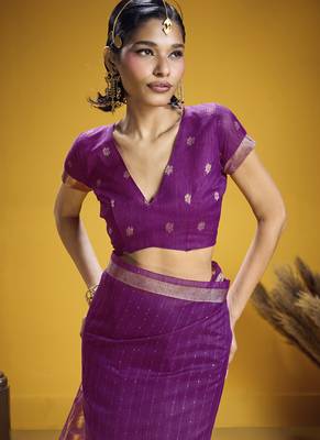 purple pure munga silk blend handloom weaving saree 2
