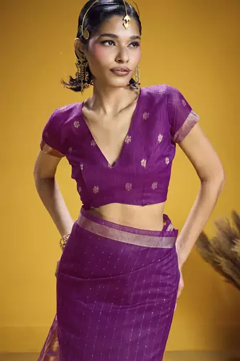 purple pure munga silk blend handloom weaving saree