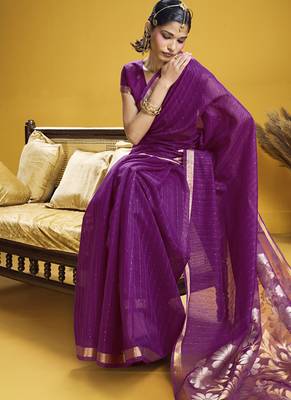 purple pure munga silk blend handloom weaving saree 3