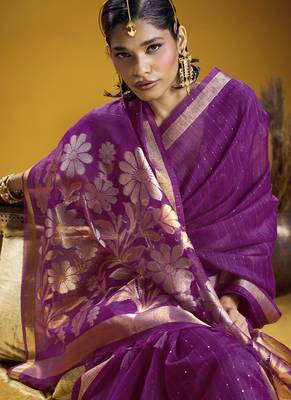 purple pure munga silk blend handloom weaving saree 4
