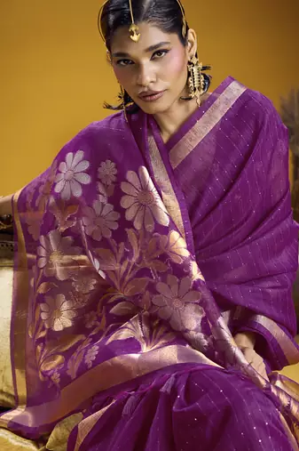 purple pure munga silk blend handloom weaving saree