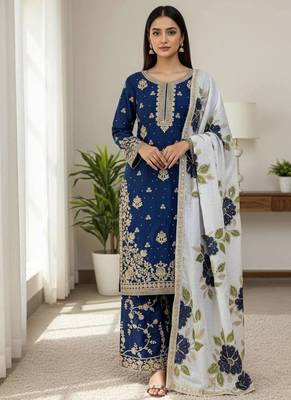 Blue silk blend embroidered ethnic set 4