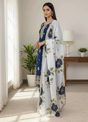 Blue silk blend embroidered ethnic set 5