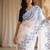 White tabby silk wedding wear saree for women hand embroidery