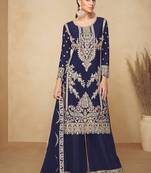 Designer chinon navy blue straight suit for women pakistani style