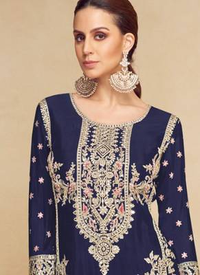 navy blue chinon embroidered pakistani suit 2