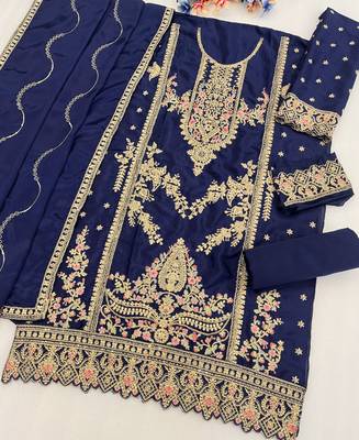 navy blue chinon embroidered pakistani suit 3
