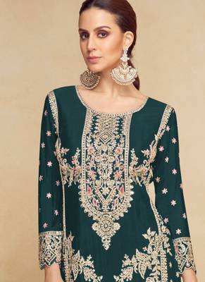 green chinon embroidered pakistani suit 2