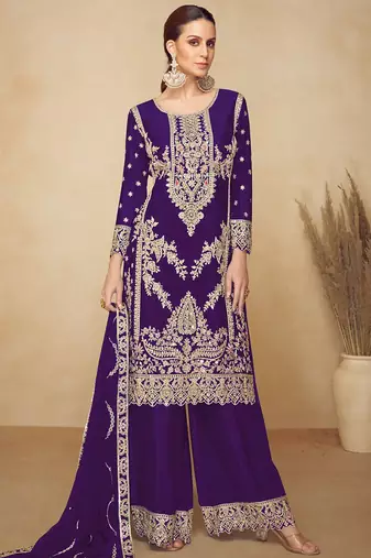 purple chinon embroidered pakistani suit