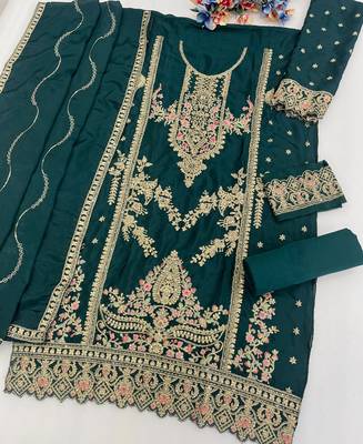 green chinon embroidered pakistani suit 3