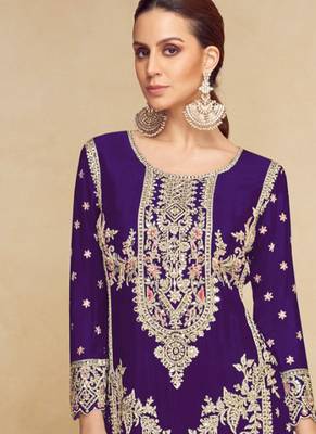 purple chinon embroidered pakistani suit 2