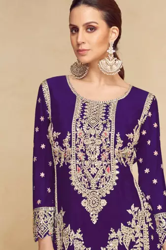 purple chinon embroidered pakistani suit