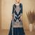 Designer chinon teal blue straight suit for women pakistani style