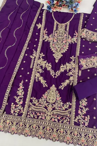 purple chinon embroidered pakistani suit