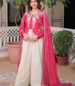 Dazzling Pink Thread Embroidered Silk Function Wear Gown With Dupatta