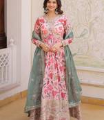 Stunning Pink Embroidered Silk Festival Wear Gown With Dupatta
