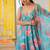 sky blue floral print straight kali cut anarkali suit 