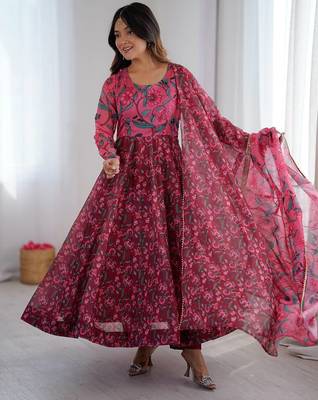 maroon presenting ajrak print anarkali suit  1