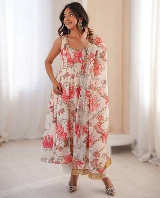 chiku floral print straight kali cut anarkali suit  1