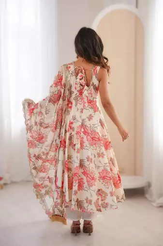 chiku floral print straight kali cut anarkali suit 