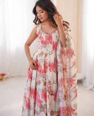 chiku floral print straight kali cut anarkali suit  3
