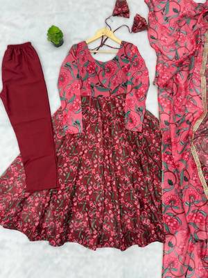 maroon presenting ajrak print anarkali suit  4