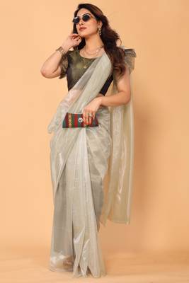 light green twill net designer saree 1