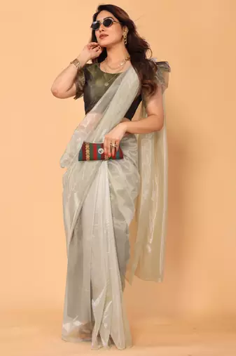 light green twill net designer saree