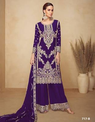 Indigo chinon semi stitched wedding suits 1