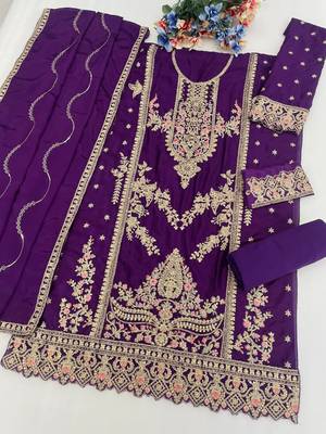 Indigo chinon semi stitched wedding suits 2