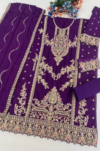Indigo chinon semi stitched wedding suits