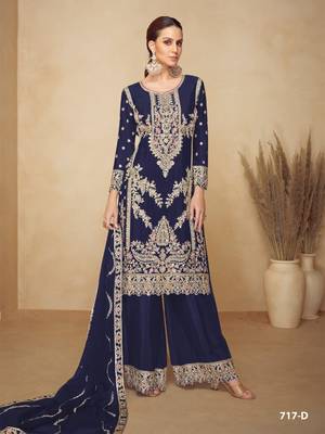 Navy blue chinon semi stitched wedding suits 1