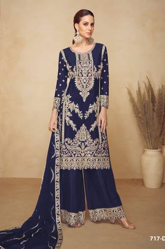 Navy blue chinon  wedding suits