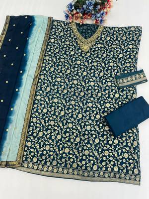 Teal dola silk semi stitched wedding suits 2