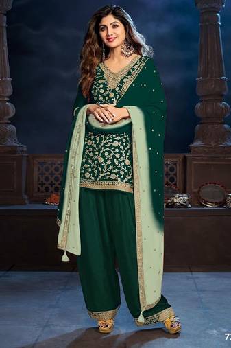 Peacock green dola silk  wedding suits