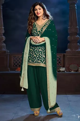 Peacock green dola silk  wedding suits