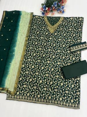 Peacock green dola silk semi stitched wedding suits 2