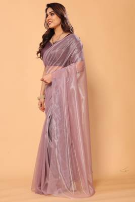 purple twill net saree with minimal design 1