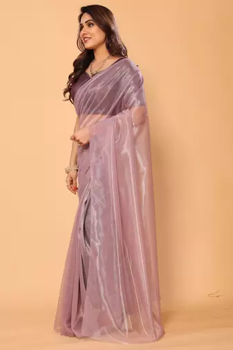 purple twill net saree with minimal design