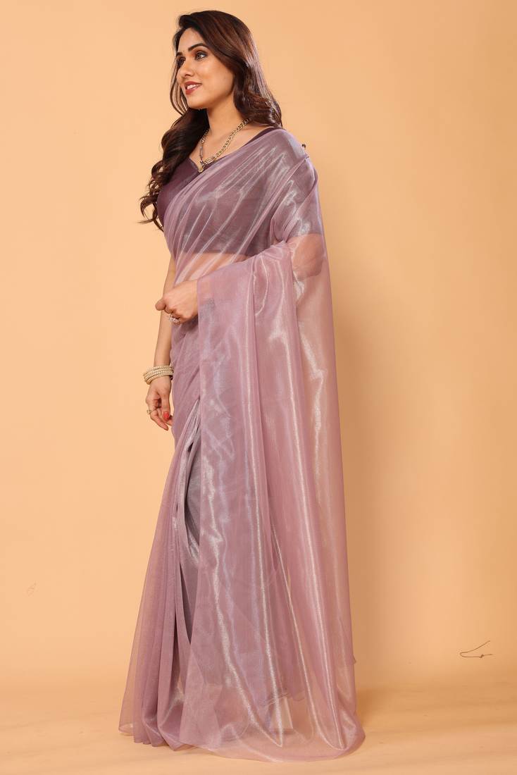 Pretty Designer Plain  Jimmy Choo Twill net Saree with Unstitched Plain Blouse Piece