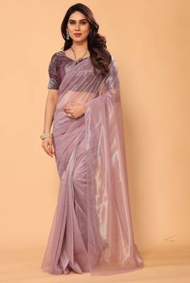 purple twill net saree with minimal design 2