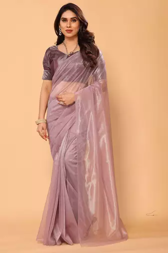 purple twill net saree with minimal design