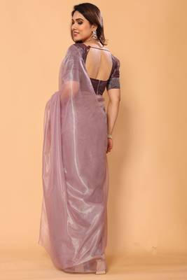 purple twill net saree with minimal design 5