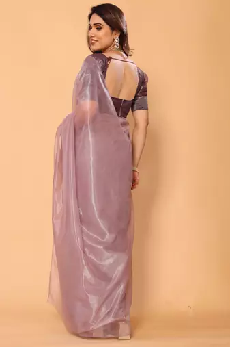 purple twill net saree with minimal design