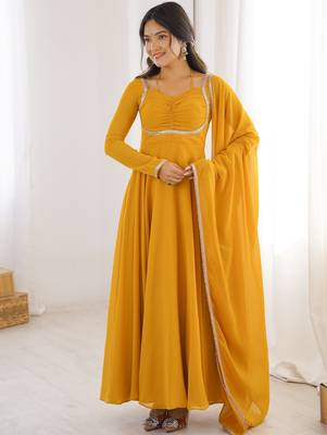 yellow georgette anarkali gown plus size 1