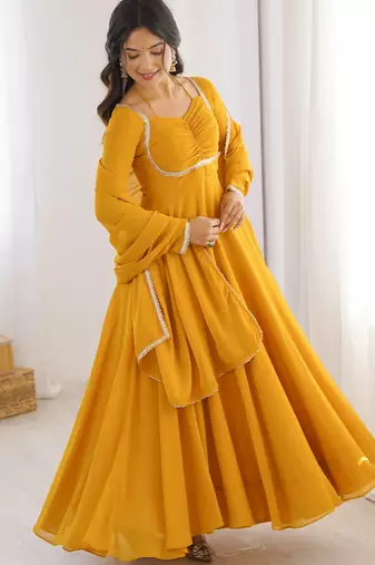 yellow georgette anarkali gown plus size