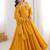 Precious Yellow Lace Work Georgette Haldi Wear Gown With Dupatta